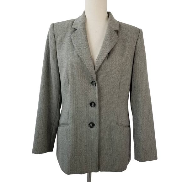 Harve Benard Pleated Pants Suit   Gray Chevron Lined Light Wool Excellent 10 P - Picture 2 of 7